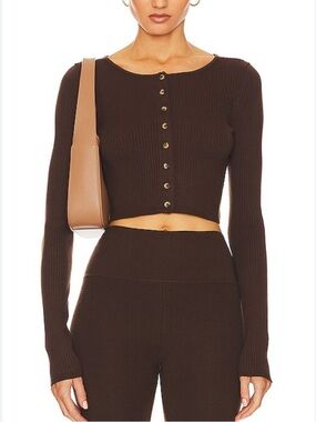 Helsa Ediva Cardigan Women’s Size XS Dark Brown Ribbed Casual Minimal Chic